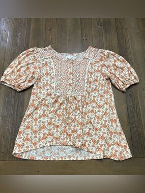Wonderly Cream Floral Puff-Sleeve Blouse